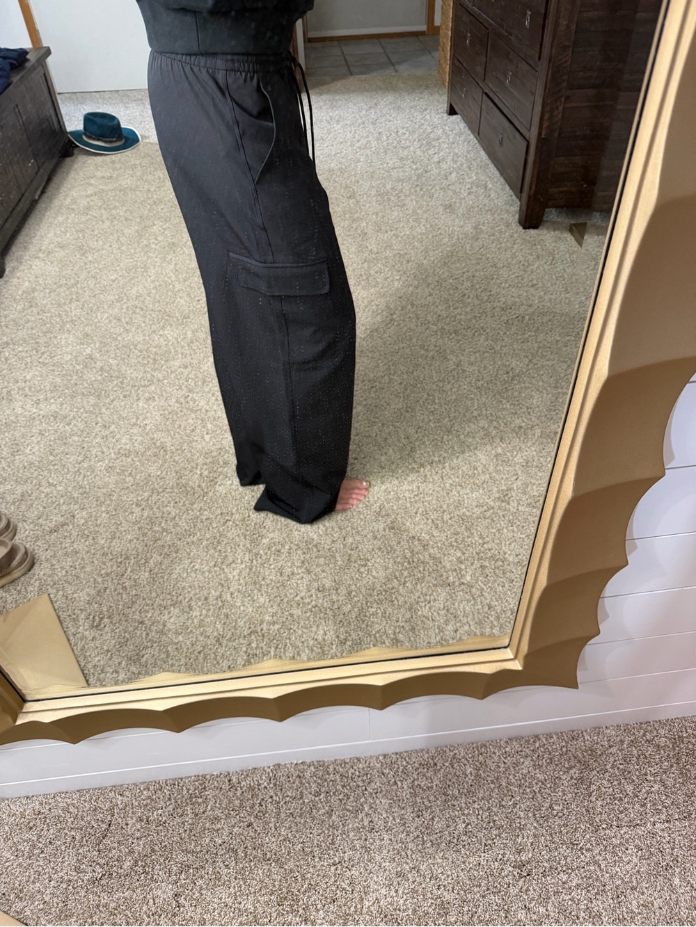 Athleta Black Wide-Leg Cargo Trousers with Drawstring Waist - Picture 8 of 9